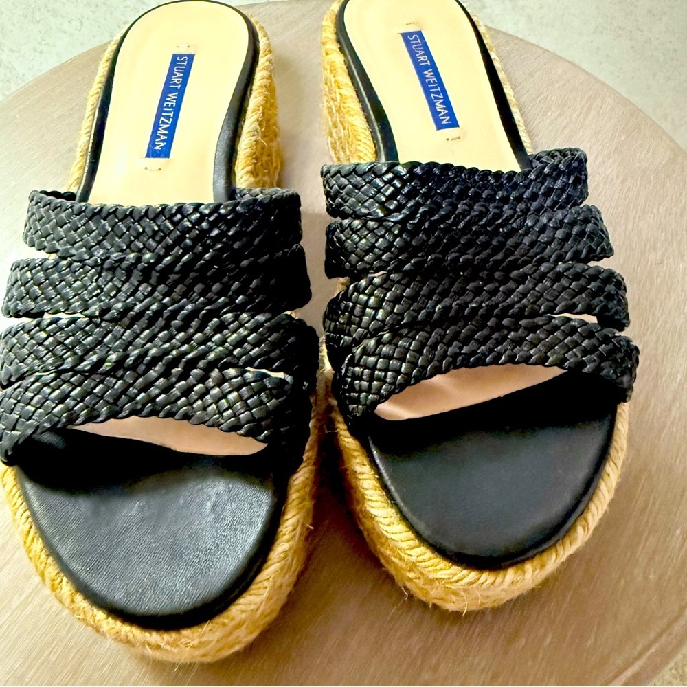 STUART WEITZMAN 38 WOMENS BLACK ROPED‎ SLIP ON SUMMER VACATION SUNDRESS SANDALS - Picture 3 of 10